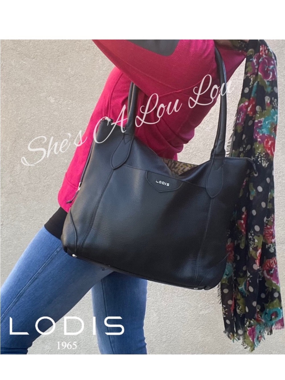 LODIS Sierra Black Pebbled Leather Tote Bag with Dual Handles